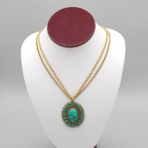 Celebrity Vintage Cabochon Sunflower Pendant Gold Tone Chain Necklace 24 in